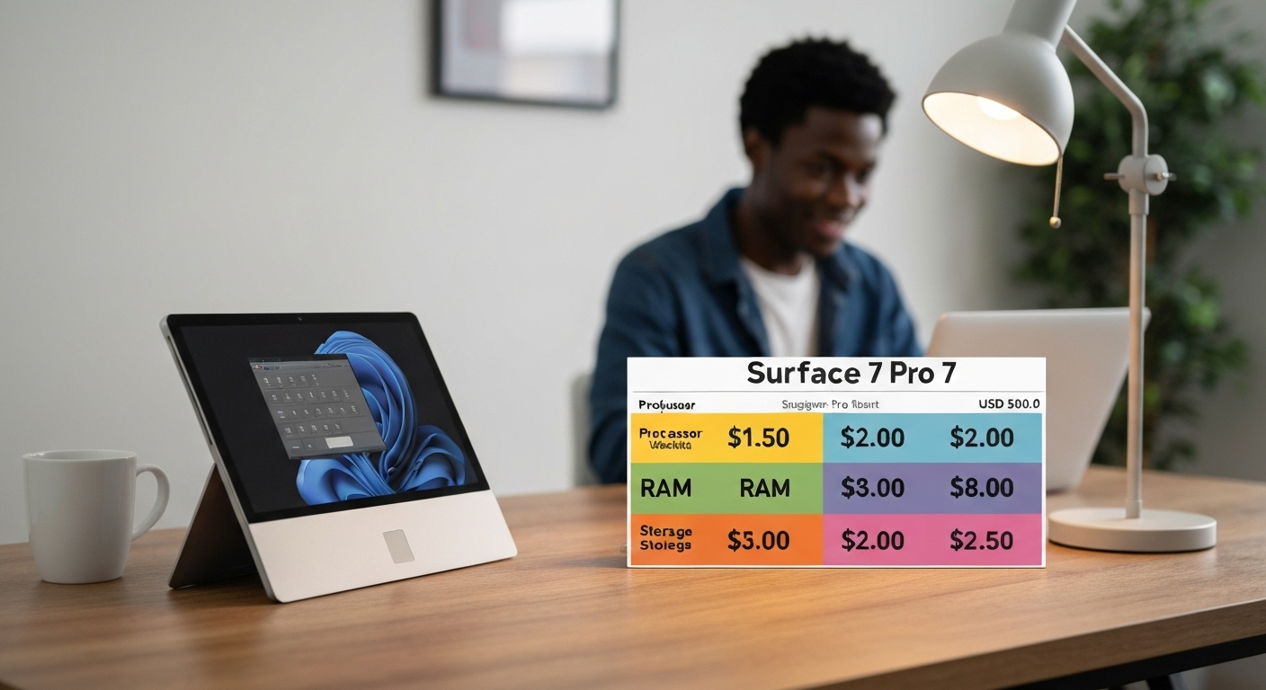 So sánh các cấu hình Surface Pro 7 khác nhau.