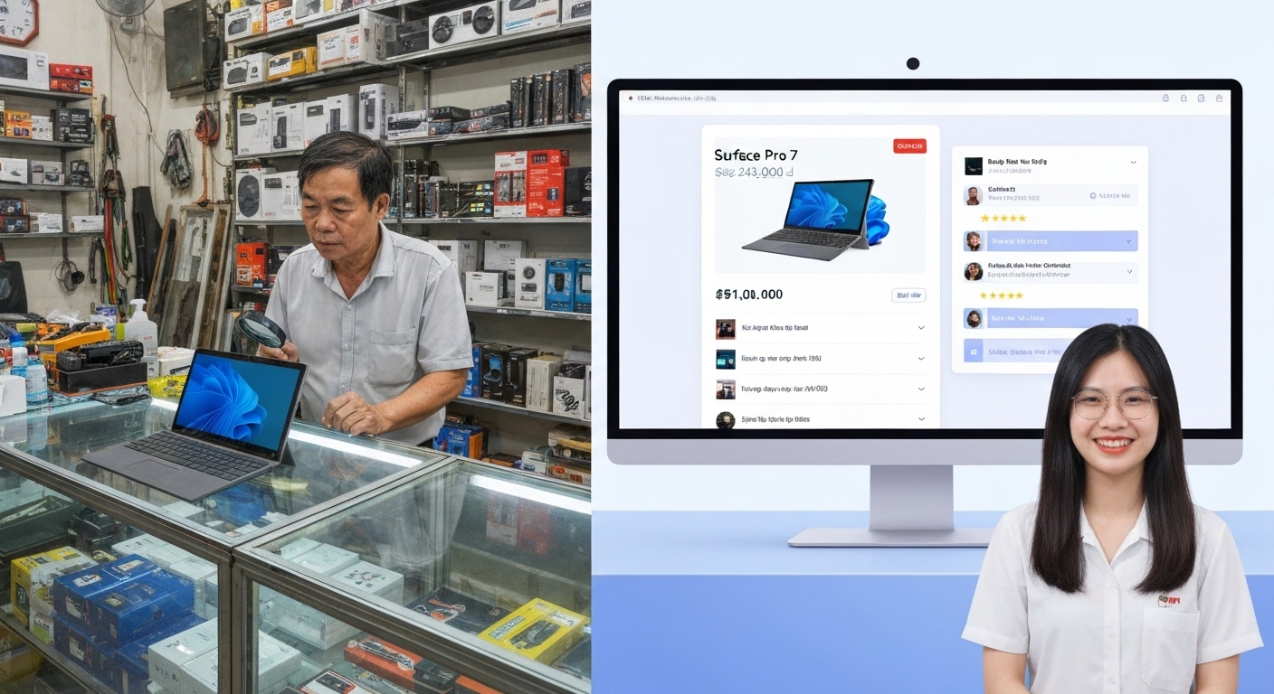 Các địa điểm bán Surface Pro 7 cũ khác nhau.