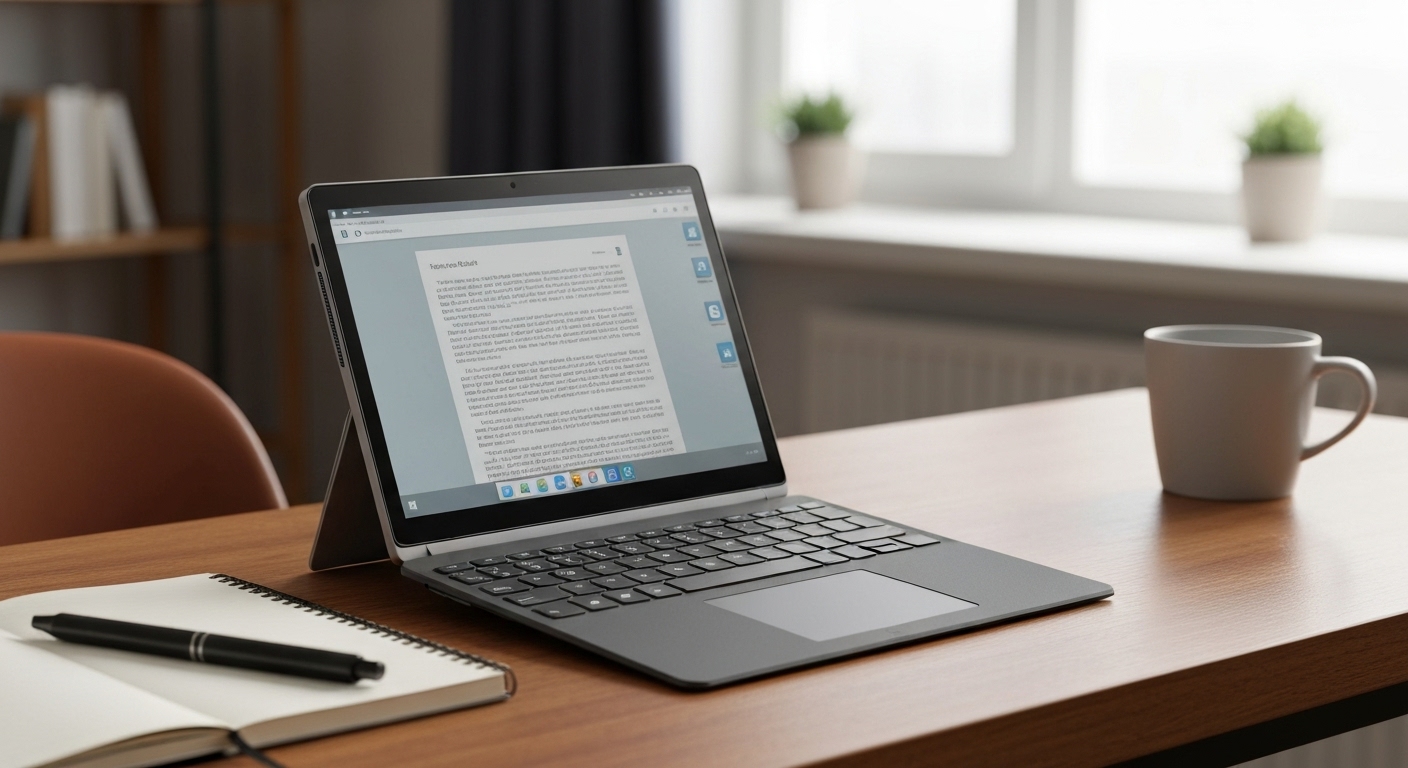Hình ảnh Surface Go 2 cũ đang được sử dụng trên bàn học.