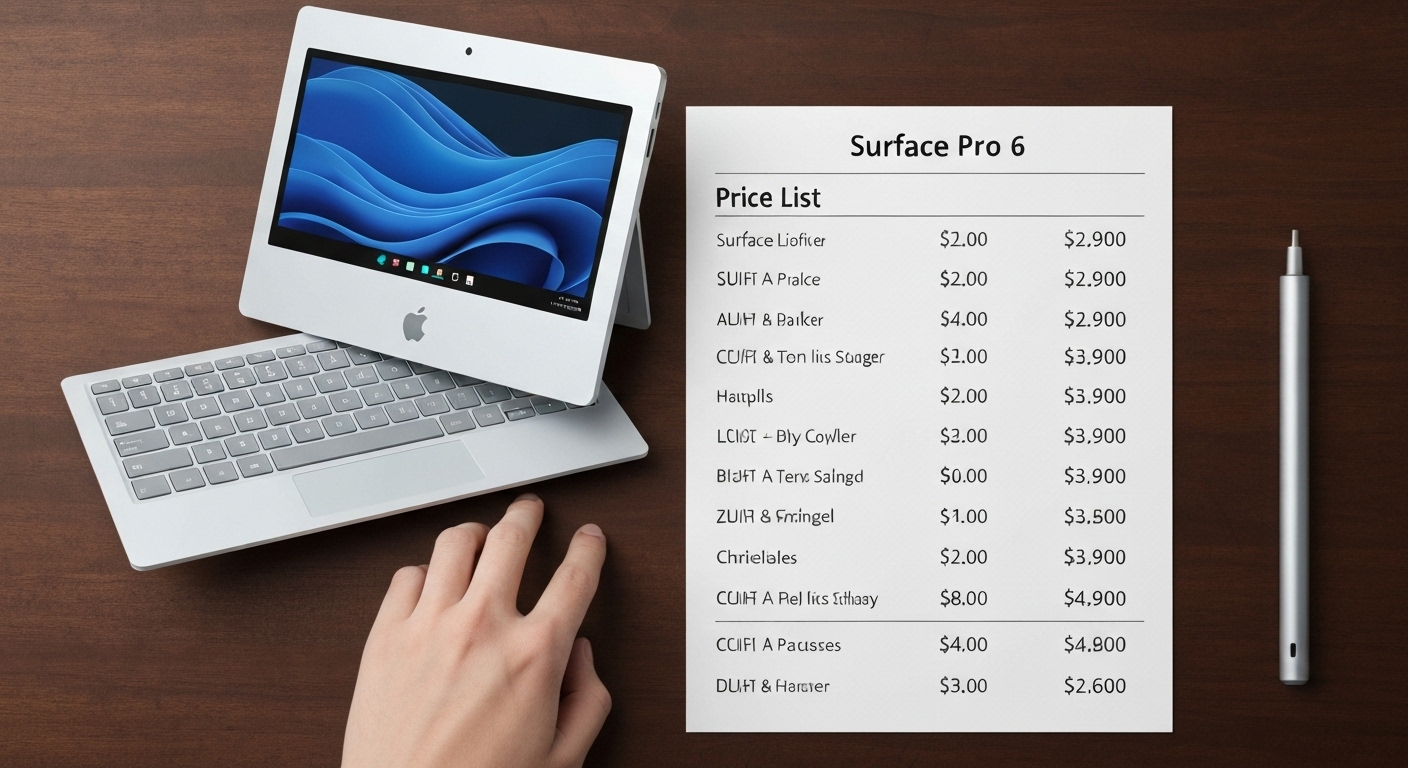 Bảng giá Surface Pro 6 cũ với các cấu hình và mức giá khác nhau.