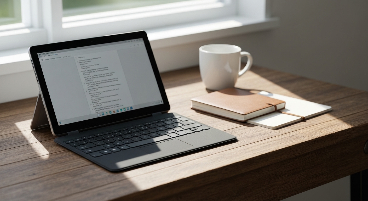 Hình ảnh một chiếc Surface Pro cũ đang được sử dụng với bàn phím Type Cover.