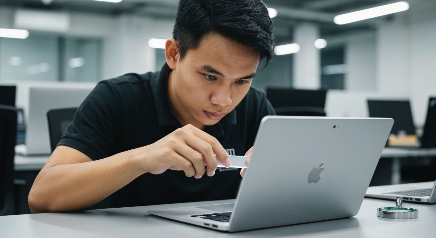 Hình ảnh Surface Laptop cũ được nhân viên kiểm tra trước khi thu mua